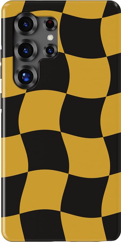 Checkered Warp Hoesje Samsung Galaxy S25 Ultra | Geschikt Voor Mag | Uniek Design Hoesje | Beschermhoes Samsung Galaxy S25 Ultra Yellow Rush