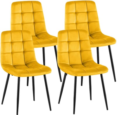 CLP Antibes Set van 4 Eetkamerstoelen - Zonder armleuning - Metaal frame - Velvet - Fluweel/geel