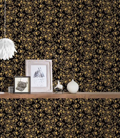 Versace behang landelijk, Zwart goud bloemenbehang