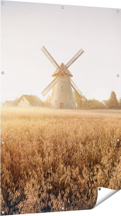 Gards Tuinposter Windmolen in het Veld - 100x150 cm - Tuindoek - Tuindecoratie - Wanddecoratie buiten - Tuinschilderij