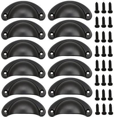 12x Schelpgrepen Antieke Ladehandvatten Kastdeurgrepen IJzer-nikkel Zwart 8.1cm