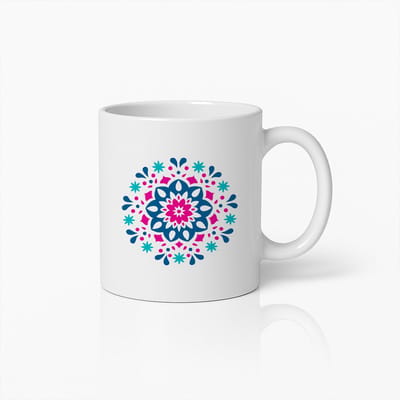 Mandala Patroon Mok 330ml – Elegante Blauwe en Roze Geometrische Koffiebeker – Ontspannend Cadeau voor Mindfulness, Yoga & Kunstliefhebbers