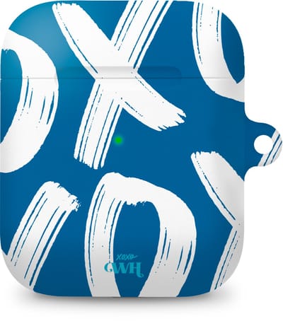 xoxo Wildhearts hoesje geschikt voor Airpods 1/2 - Can't Talk Now Blue - Ook als telefoonhoesje verkrijgbaar - schokbestendige case geschikt voor Airpod 1 en 2 - koptelefoon case - Beschermhoes met tekst opdruk - print - blauw / wit