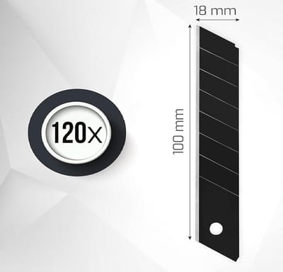 MGM Trading 120 x cuttermessen 18 mm - afbreekmes/mes koolstofstaal - zwart ultrascherp