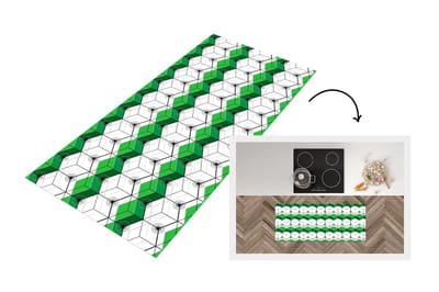 Keukenloper - Loper keuken - Blokken - Patronen - 3D - Groen - 120x50 cm - Keukenloper vinyl