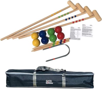 Tuin Spel Set - Combinatie Spel - Buiten Spelen - Twee Spellen In Een - 80 Cm Rackets - Bruin Zilver