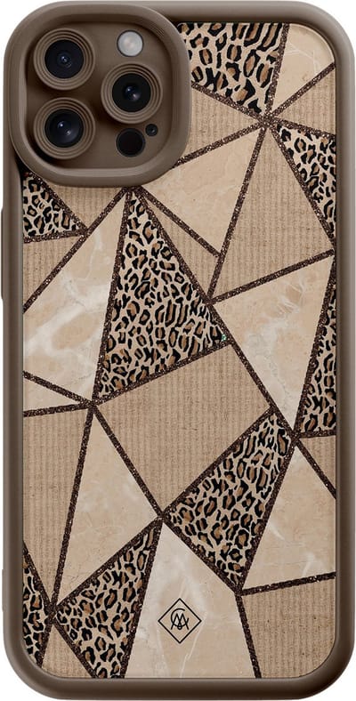 Casimoda® hoesje - Geschikt voor iPhone 12 Pro - Leopard Abstract - Effen telefoonhoesje met lensbescherming - TPU - Backcover - Bruin/beige