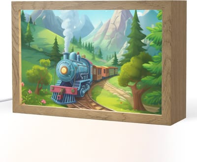 Nachtlampje 30x20 cm - Kinder lampje - Trein - Bloemen - Kinderen - Natuur - Tafellamp kinderkamer - Slaapkamer lamp - Bedlamp kinderen - Kinderlampje stopcontact - Wandlamp babykamer - Nachtlampjes
