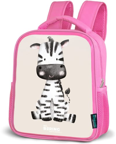 NoBoringSuitcases.com® - Rugzak roze - Schooltas meisjes - Zebra portrettekening met beige achtergrond - Kinder rugtas meisje - Boekentas kind - Kinderrugzak voor school - Schoolrugzak