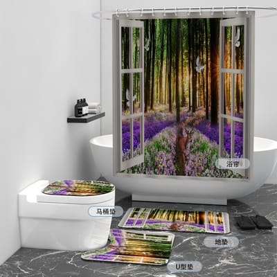 Floraweg Douchegordijn,Shower Curtain,badgordijn,badkamergordijn,Prachtig landschap in Wonderland,-topkwaliteit - digitale printen -Anti Schimmel - Inclusief 12 ringen -met 12 stuks douchegordijnhaken – Waterdicht -Wasbaar- Polyester - 180x200 cm