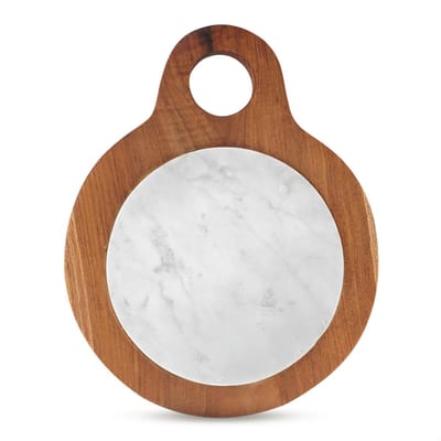 Rico & Plato Serveerplank - Teak - Rond - Ø 26 cm - Carrera marmer - Houten borrelplanken - Tapas - Kaas - Hapjes