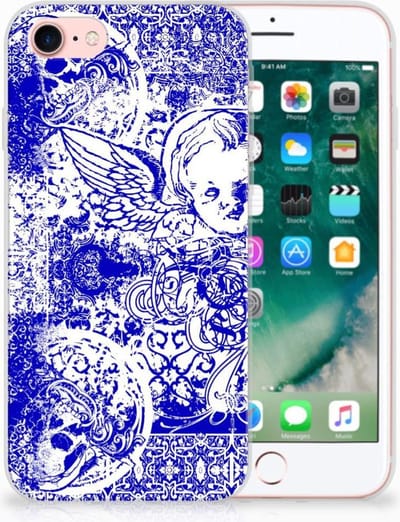 Silicone Back Case iPhone SE 2022 | SE 2020 | 8 | 7 Angel Skull Blauw