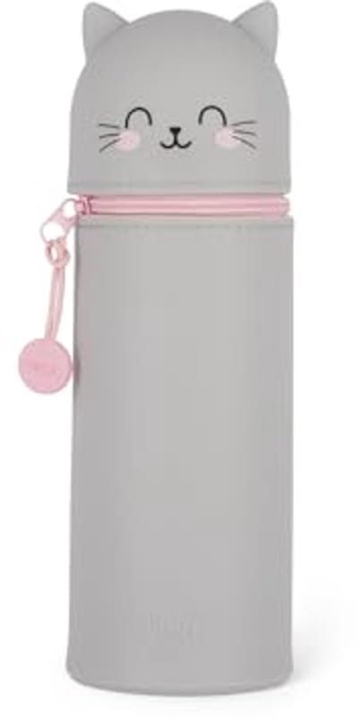 2-in-1 Siliconen Etui - Kawaii Penhouder met Ritssluiting - Modern en Grijs - Ø 6,3 cm