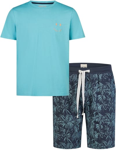 Phil & Co Heren Shortama Korte Pyjama Set Lichtblauw/Donkerblauw Gebloemd - Maat XL