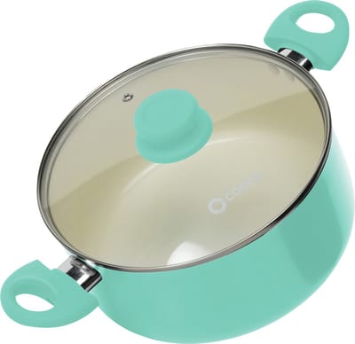 COOCK Kookpan met deksel - 5000ml - Inductie - Speciale Anti-Aanbak Coating - Ergonomische Koudgrepen - Gerecycled Aluminium - Turquoise - Inclusief E-book