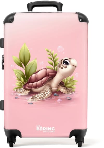 NoBoringSuitcases.com - Grote koffer - Baby schildpad in roze waterwereld - Kinderkoffer geschikt voor jongen en meisjes - Reiskoffer met 4 wielen - Trolley op wieltjes - Rolkoffer groot kinderen - 72 liter - Ruimbagage valies 20kg