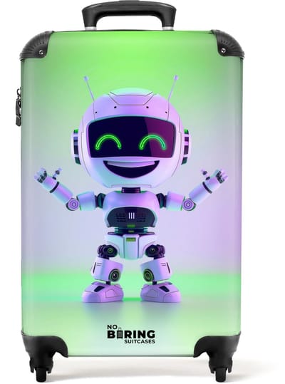 NoBoringSuitcases.com® - Kinderkoffer - Kindertrolley - Robot - Futuristisch - Handbagage koffer lichtgewicht - Reiskoffer trolley - Rolkoffer met wieltjes - Past binnen 55x40x20 en 55x35x25