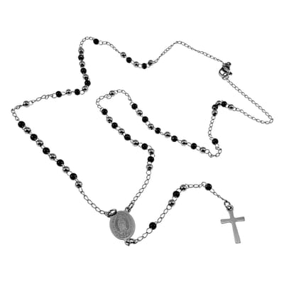 Rozenkransketting met Guadalupe Medaille, Bicolor Rozenkrans, Zilverkleurig en Zwarte PVD RVS – Unisex