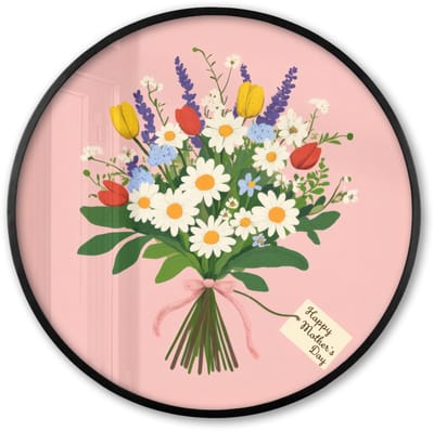 Poster in lijst Rond - Fotolijst 60x60 cm - Posters - Bloemen - Lint - Kaartje - Ronde posterlijst zwart - Decoratie - Wanddecoratie woonkamer - Muurdecoratie slaapkamer
