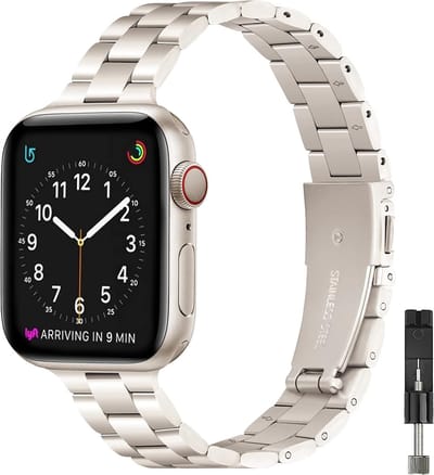 Stravo Elegante Dunne RVS bandje Geschikt voor Apple Watch 42mm (Series 11/10), 41mm (Series 9/8/7), 40mm (Series 6/5/4/SE 1/2/3), 38mm (Series 3/2/1) - Luxe Metalen Slim Horlogeband - Starlight