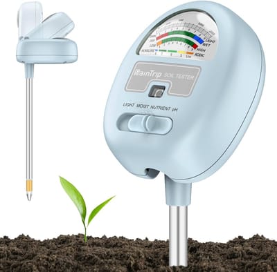 Bodemtester 4-in-1 - Grondmeter Vocht PH - Plantenverzorging Optimaliseren - Gepatenteerd Roterende Kop - 26.4 cm - Blauw