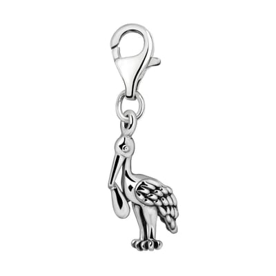 Quiges – Charm – Hanger - 3D Ooievaar - Verzilverd - karabijnslot - geschikt - voor - Bedelarmband - QHC173