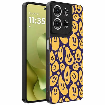 Geschikt voor Motorola Moto G86 Telefoonhoesje met smiley opdruk - TPU backcover case emoji design - Paars Geel - Smartphonica geschikt voor Motorola Moto G86