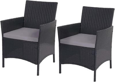 Set van 2 poly rotan tuinstoelen Halden, rieten fauteuil ~ antraciet, antraciet kussens