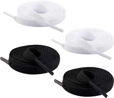 Flat Veters, 8 mm Breed, Vervangende Veters voor Sportschoenen, Hardloopschoenen en Sneakers, 1 Paar Zwart en 1 Paar Wit, Duurzaam en Stijlvol