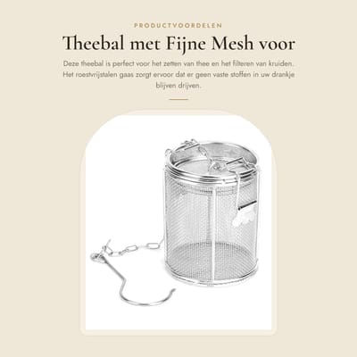 Dailygoods- Theebal - Roestvrij Staal - Extra Fijn Gaas - Kruidenfilter - Soepkruidenzak - Verlengde Kettinghaak - 8 x 10 cm - Theefilter