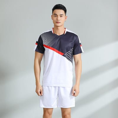 Tenue Vêtements Badminton Manches Courtes Dernière Couleur Bleue Hommes et Femmes Séchage Rapide Été Tennis de Table Vêtements d'Entraînement Compétition M