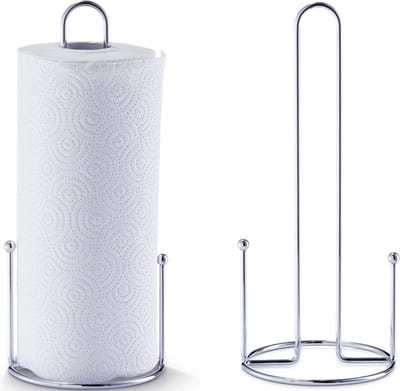 2x Zilveren metalen keukenrolhouder rond 13,5 x 30 cm - Zeller - Keukenbenodigdheden - Keukenaccessoires - Keukenpapier/keukenrol houders - Houders/standaards voor in de keuken