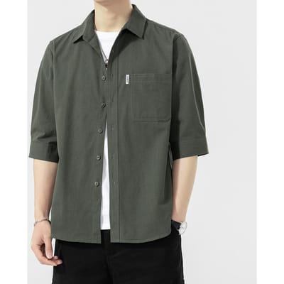 Puur Katoen Korte Mouw Heren Zomer Nieuwe Stijl Strijkloos Driekwart Mouw Gewassen Shirt Jas Casual Veelzijdig Top Trendy 4XL black