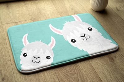 Coloray Vloerkleed voor Kinderkamer - Wit Tapijt Voor Woonkamer - Twee Schattige Lama's Vloerkleed - Munt Accenten Tapijt Voor Slaapkamer - Antislip Vloerkleed Voor Slaapkamer - 75x45 cm