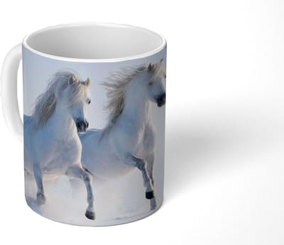 Mok - Koffiemok - Winter - Paarden - Sneeuw - Mokken - 350 ML - Beker - Koffiemokken - Theemok