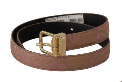 Dolce & Gabbana Roze Gouden Leren Logo Gegraveerde Metalen Gesp Riem