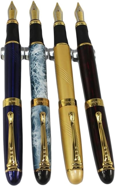 Set van 4 Luxe Vulpen in Elegante Kleuren met Originele Pennenhouder en 5 Inktcartridges