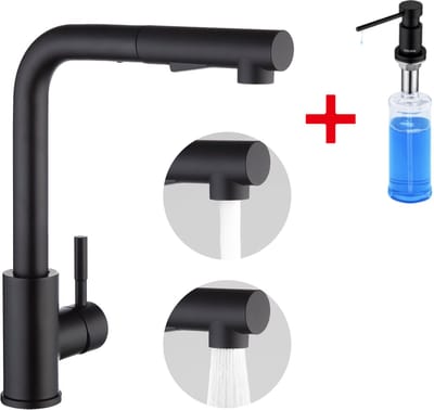 CECIPA Max Keukenkraan Met Uittrekbare Uitloop Zwart - Met Zeepdispenser 300ML - 360° draaibare keukenkraan - keukenkraan uittrekbaar - Zwart