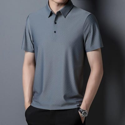 Zomer Nieuw Naadloos Korte Mouw Heren Effen Kleur Mode Casual Revers Middelbare Leeftijd Heren T-shirt 4XL gray