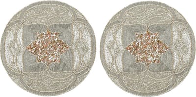 Decoratieve Placemats - Tafelonderleggers - Tafeldecoratie - Handgemaakt met kralen - Set van 2 - Zilverkleurig
