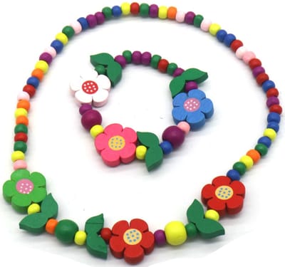 Ketting en Armband voor Kinderen - Set Sieraden van Hout - Bloemen