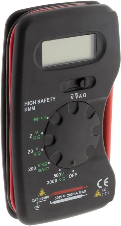 Pocket Digitaal Multimeter 600V CAT III - LCD Scherm, 6 Functies, Ingebouwde Probes, Draagtas, Middenklasse Multimeter