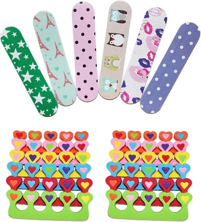 Nagelvijlen en Teen Separators - Manicure Pedicure Kit - Nagels Verzorgen - Hartvorm Separators - 6 stuks - Kleurrijk