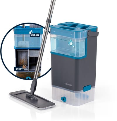 CLEANmaxx Comfort mop DuoTank - vloerwisser met afneembare tanks, dweil met 100% hygiënisch gescheiden vers en vuil water | Wash- & Dry-zones | 132 cm steel | incl. 2 microvezeldoeken