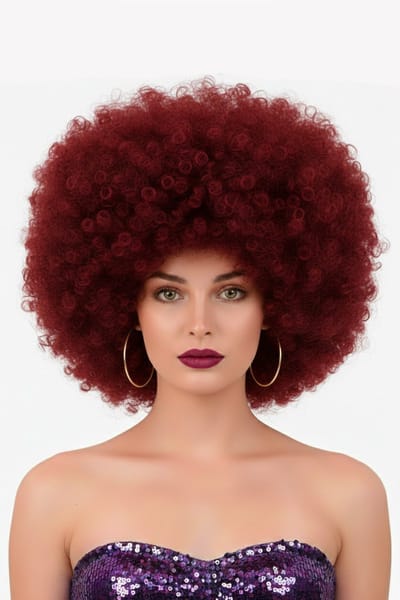 KIMU® Pruik Afro Donkerrood Disco - met Gratis 2x Haarnetje - Rode Afrokapsel Seventies Rood Seventies Krullen Festival