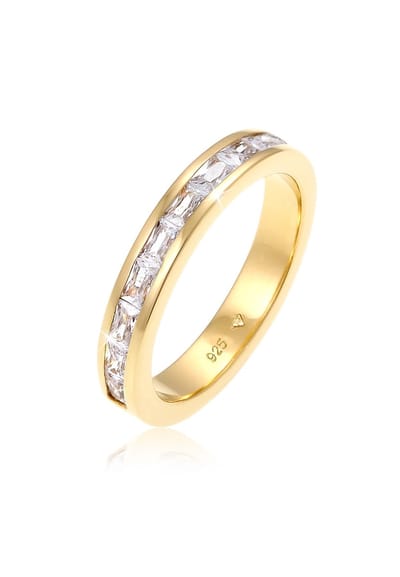 Elli - Ring - Dames Band Ring Baguette geslepen Elegant met Zirkonia kristallen in 925 Sterling Zilver Verguld - Dames