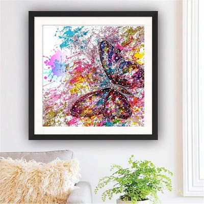 Diamant Schilderij Volle Boor Vlinder Diamant Borduurwerk Vol Rond Muursticker Wanddecoratie 30x30CM gray