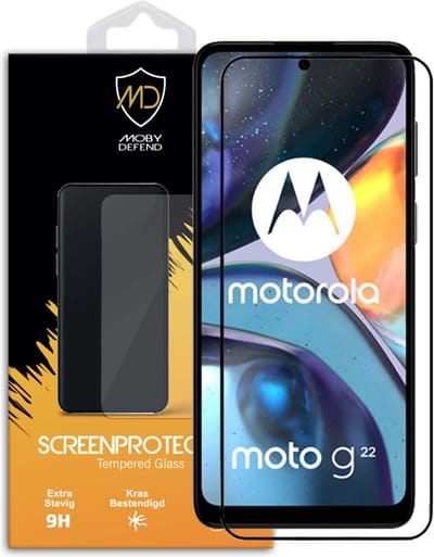 MobyDefend Screenprotector - Geschikt voor Motorola Moto G22 - Screensaver Met Zwarte Randen - Gehard Glas
