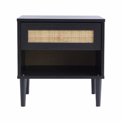 ACAZA Nachtkastje - Nachtkastjes - Zwart - 48 x 39 x 49 cm (B x D x H) - Rotan accent - Nachtkastjes - Kast - Table de chevet - Nachtkastjes Modern