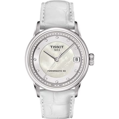 Tissot Luxe Serie Automatisch Mechanisch Uurwerk 50m Waterbestendig Horloge 33mm Zilveren Wijzerplaat Roestvrijstalen Kast Leren Band T086.207.16.116.00 White Dial white